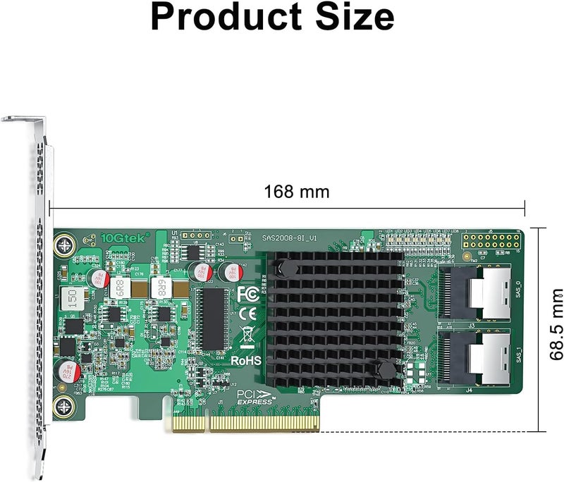 HYFIBER H!Fiber LSI SAS 9211-8i RAID Controller Card, 6Gb/s Internal SAS/SATA HBA Card, LSI 2008 Chip, PCI Express 2.0 X8, 2X SFF-8087 Ports - Image 3